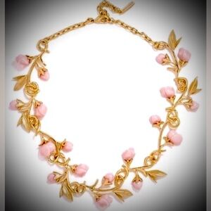 Baublebar Olivia Palermo Anderson Collar gold color necklace w/pink roses NWOB